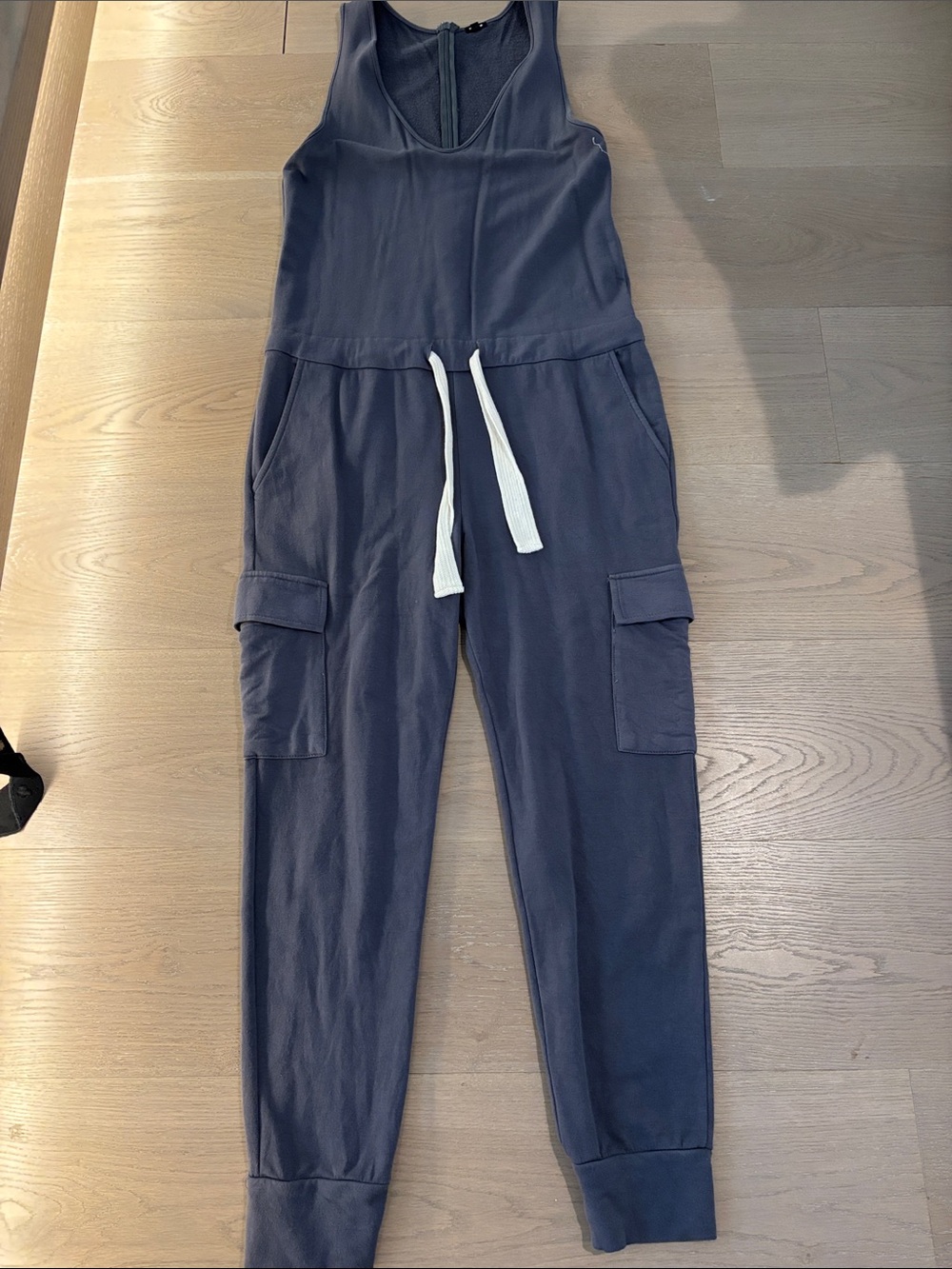 Monrow Navy Sleeveless Cargo Jumpsuit with White Drawstring